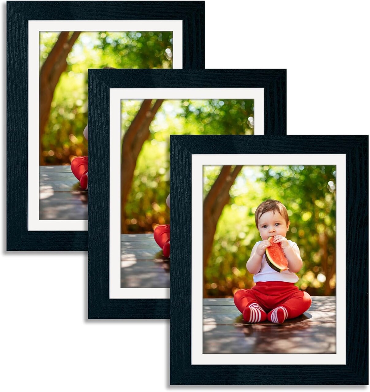 5x7 Picture Frame Set of 3 Black,Made of Solid Wood 4x6 with Mat(Black)5"L x 7"W